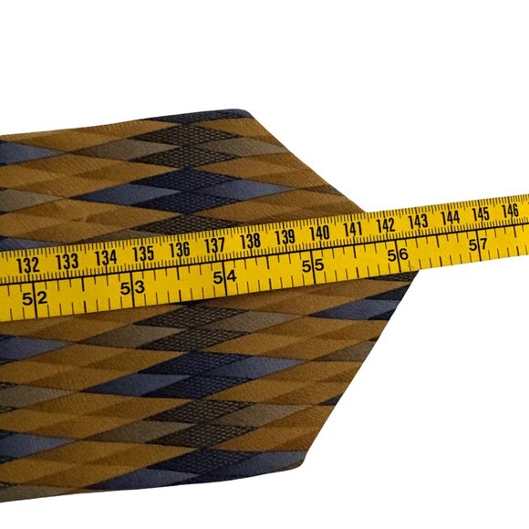 Vintage FN Fashion Neckwear Mens Silk Tie Copper Blue Geometric Necktie Office - Picture 9 of 9